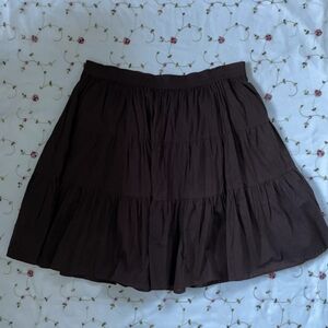brown tiered knee length skirt